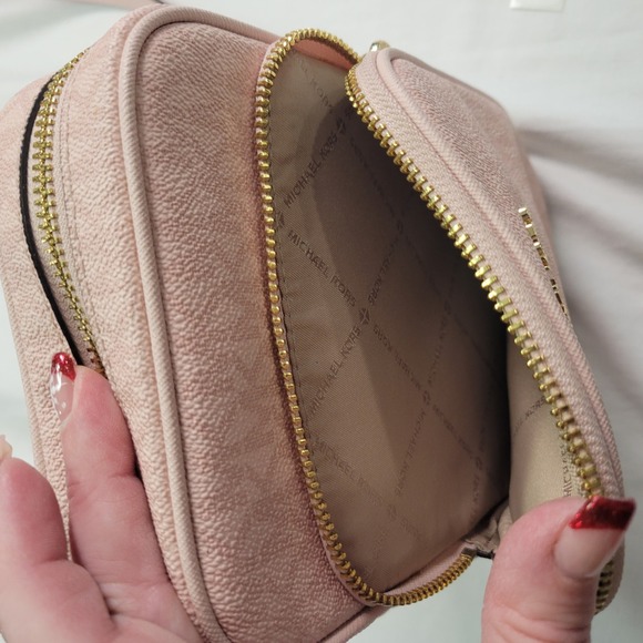 Michael Kors Pink Signature Logo Jet Set Camera Crossbody Bag Gold Chain Strap - Picture 7 of 12